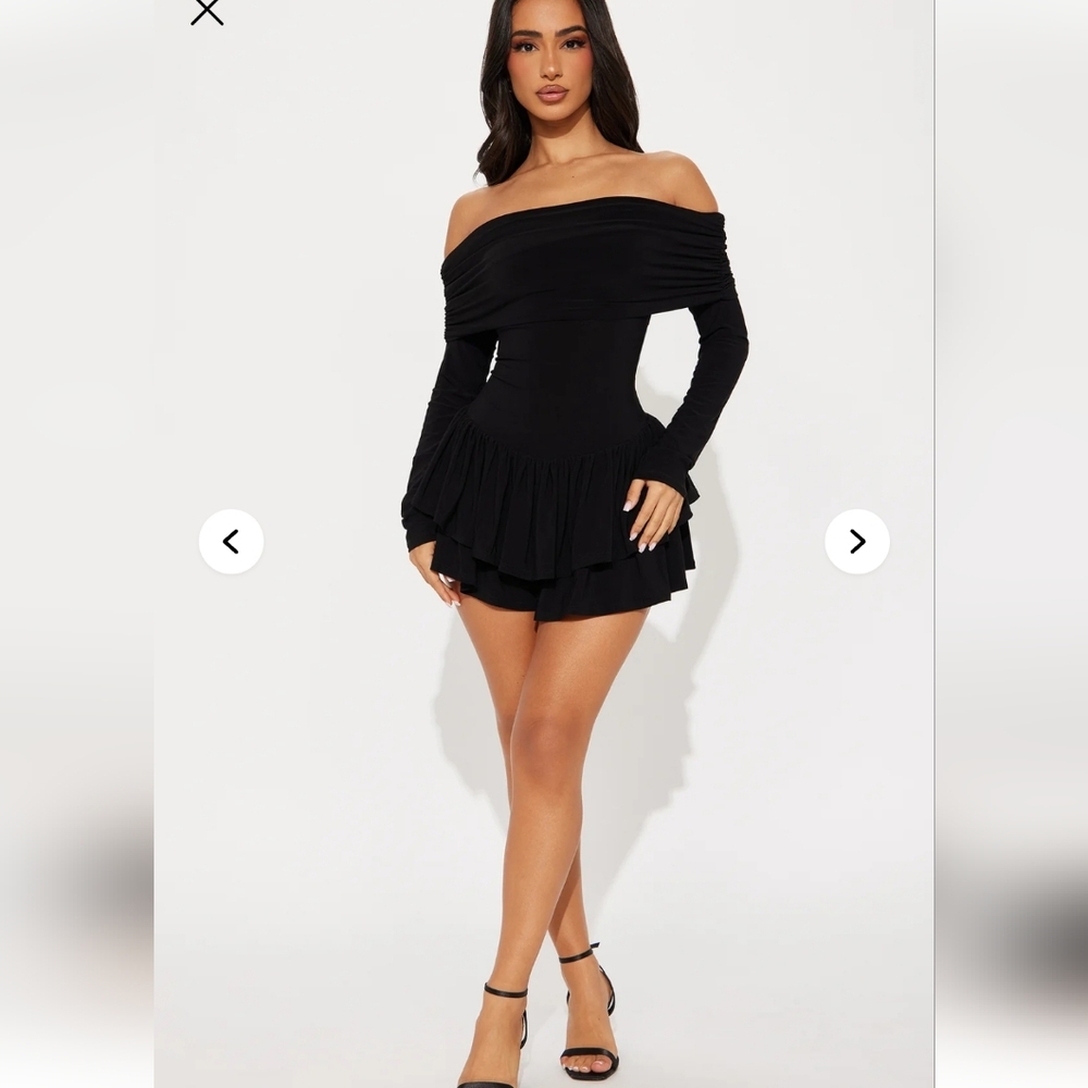 Fashion Nova Off-Shoulder Black Tiered Mini Skirt